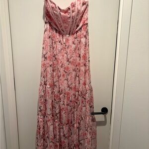 Lulu's Blush Pink Floral Strapless Maxi Dress